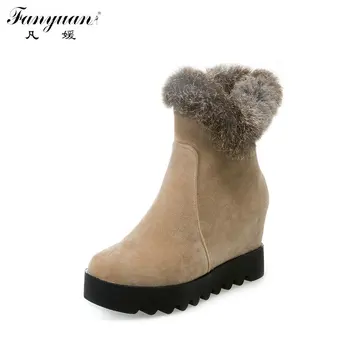 

2017 Stylish Women's Flock Side Zip Shoes Winter Platform Short Plush Boots Height Increasing Girls' Ankle Fashion Knight boots