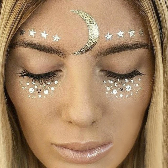 2019 New Gold Face Temporary Tattoo Waterproof Blocked Freckles Makeup Stickers Eye Decal Wholesale 4