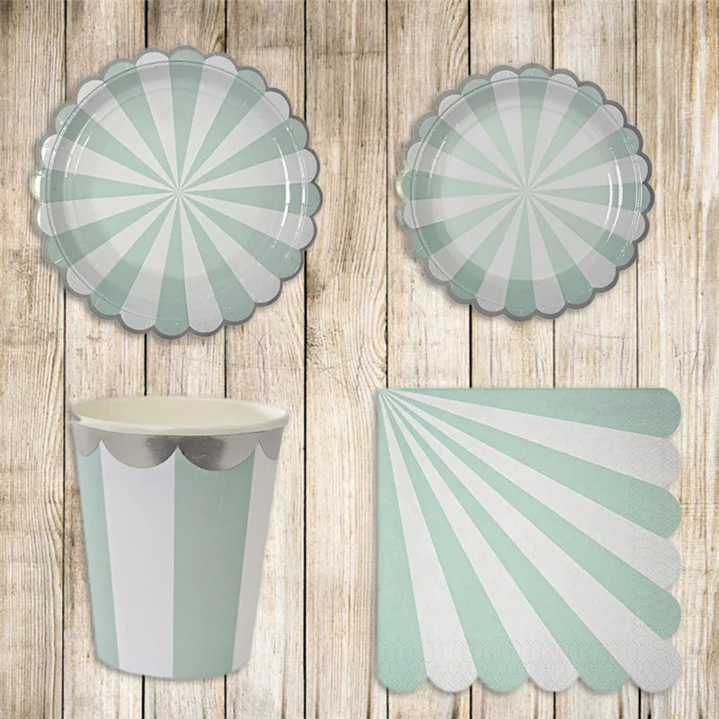 Одноразовая бумажная посуда мятно-зеленого цвета, наборы 7/9 дюймов, бумажные тарелки и стаканы, салфетки, салфетка, украшение для свадьбы, дня рождения, вечеринки