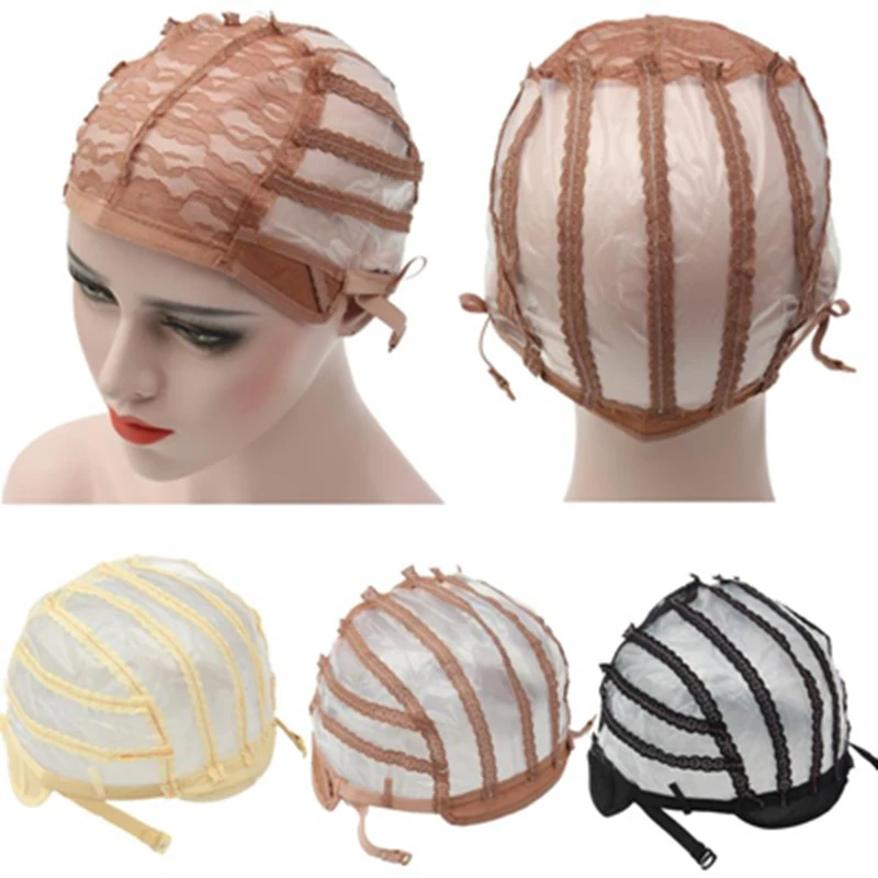 

1pcs Wig Cap Top Stretch Mesh Caps Weaving Cap Back Adjustable Strap Hair Net For Making Wigs Black Beige Coffee 4 Colors