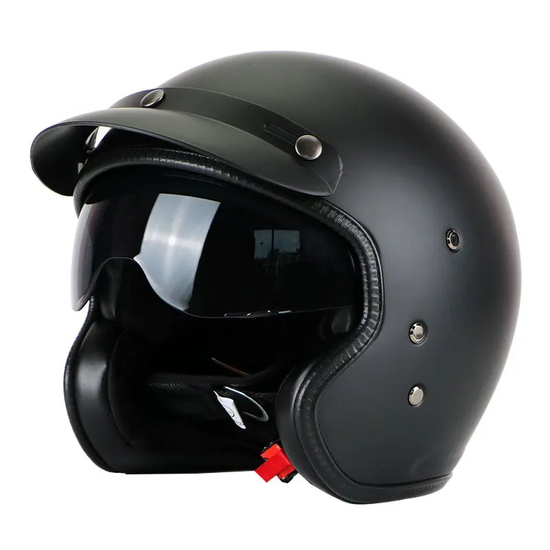 Винтажный шлем из черного стекловолокна с открытым лицом 3/4 мотоциклетный шлем для мотокросса Casco Jet винтажный Ретро шлем с внутренним козырьком F02 - Цвет: Matte black