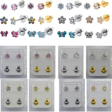 Пара уха шпильки для пирсинга Push-Back серьги хряща Tragus шпилька с полным круглым, сердечко с драгоценным камнем, жемчугом, бабочкой очарование цветок маргаритки