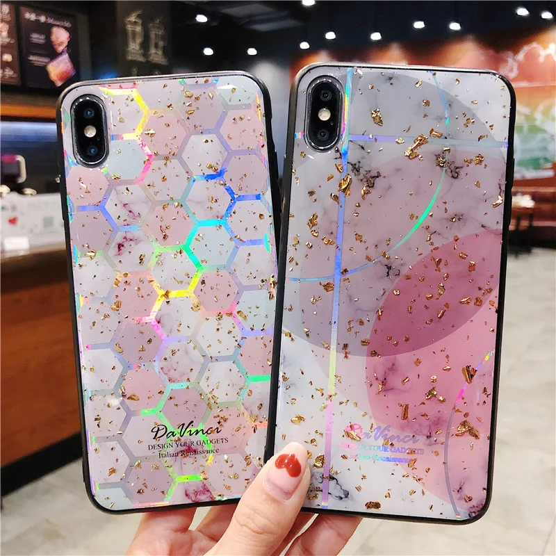 

Luxury Gold Foil Bling Glitter Phone Case For iPhone X XS XR Max Soft TPU Silicone Cover For iPhone 8 7 6 6S Plus Coque Funda