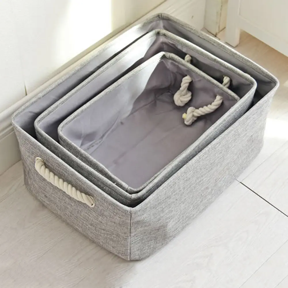 Linen Fabric Clothes Storage Box with Handle Folding Laundry Toy