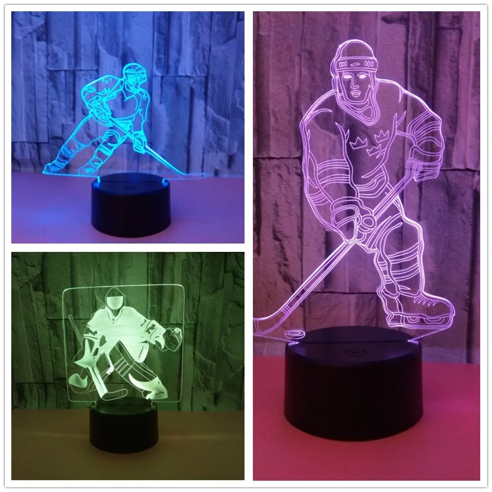 

3 Styles Novelty Lighting Hockey Player Ice Player 3D LED Night Light Touch USB Lamp Holiday Gifts Table Desk Light For Kids