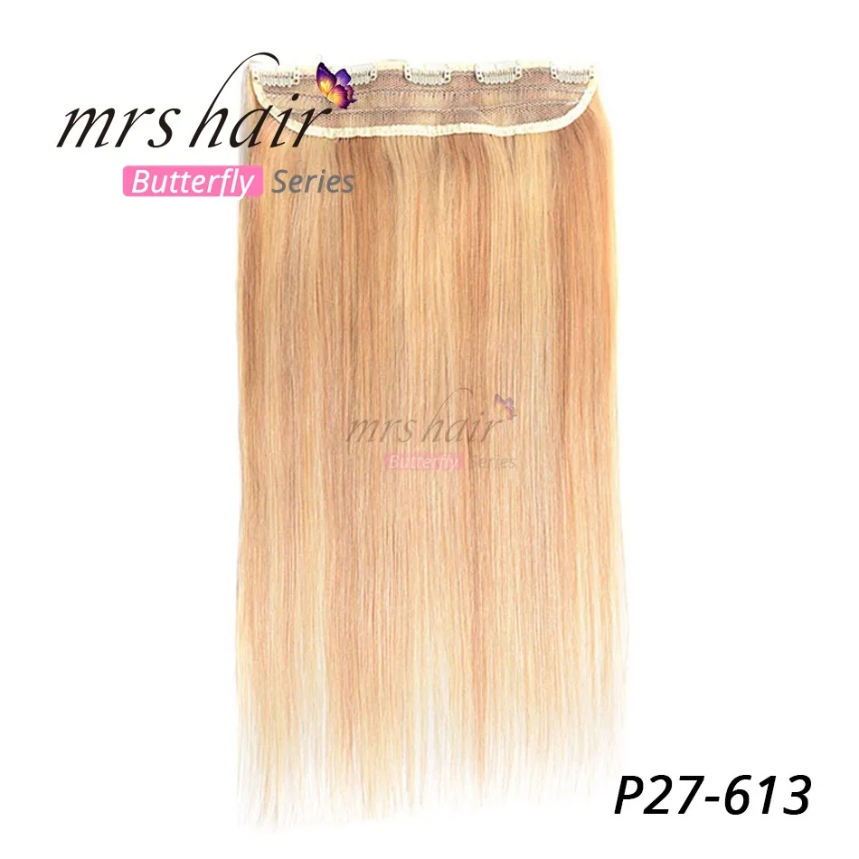 MRS HAIR на заколках, человеческие волосы для наращивания, прямые, 1" 18" 2", натуральные волосы на заколках, 9 цветов,, светлые волосы - Цвет: P27/613 #