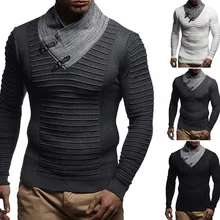 ZOGAA 2019 Long Sleeve Man's Sweaters Men's Knit Sweater Shawl Collar Slim Strap Neck Knit Pullover Hip Hop Streetwear MEN CLOTH pullover shawl collar sweater