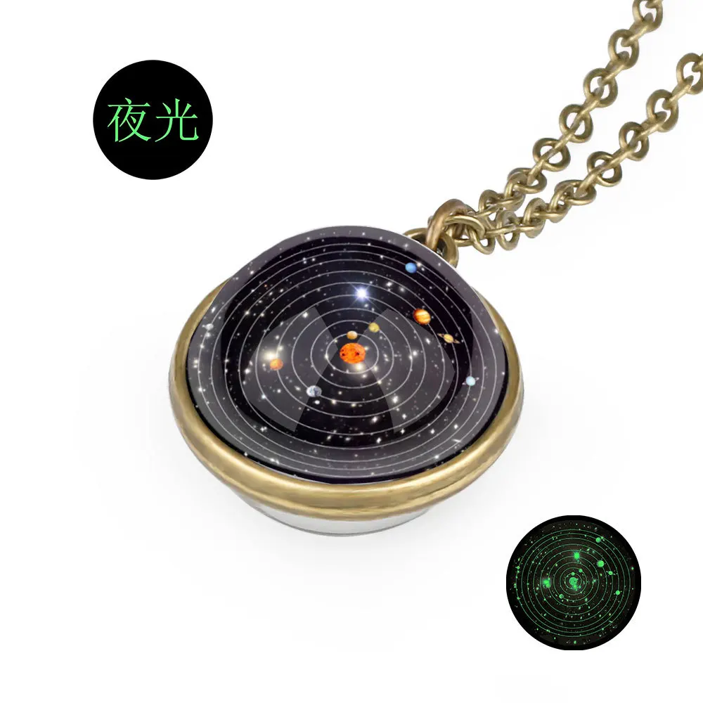 

Unique Universe Glass Ball Pendant Necklace Solar System Galaxy Planet 3D Double-sided Time Gem For Women Men Fashion Jewelry