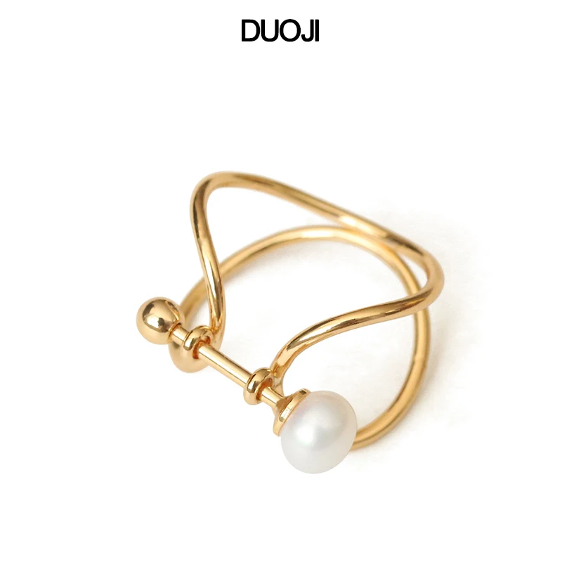 

DUOJI 2019 new fashion geometric pearl ring female designer models Brass plated gold