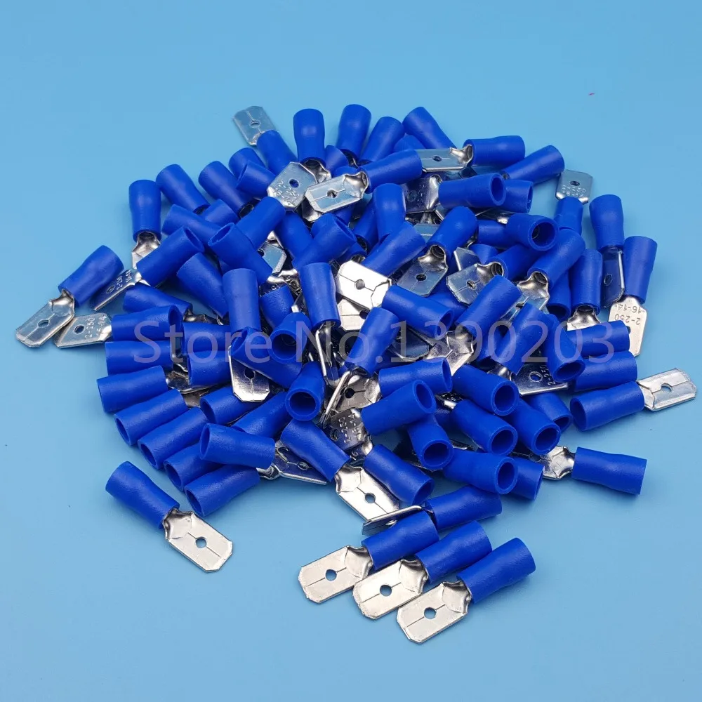 1000Pcs Blue 6.3mm Male MDD2 250 16 14AWG Spade Insulated Quick