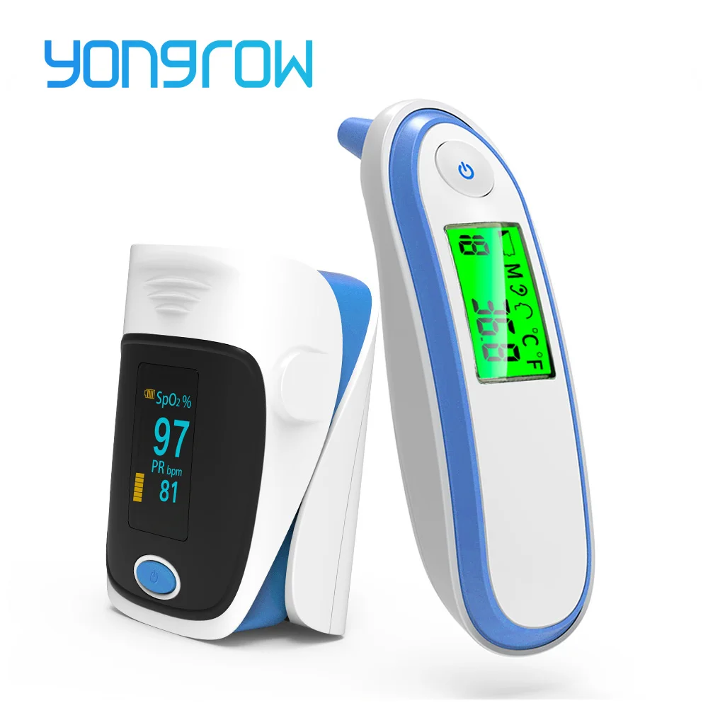 Yongrow الطبية الرعاية الصحية الأشعة تحت الحمراء ميزان الحرارة الطفل الكبار الأذن مقياس الأكسجين بطرف الإصبع SPO2 نبض دي صحيفة Pulso دي Dedo LCD الرقمية...
