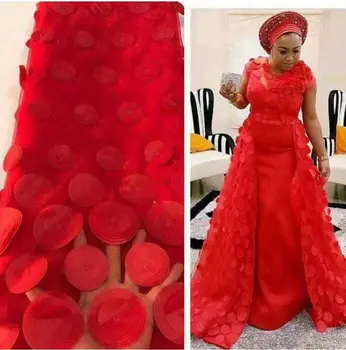 

(5yards/lot ) 2018 New High quality red Velvet African tulle lace French net lace fabric with embroidered for party dress