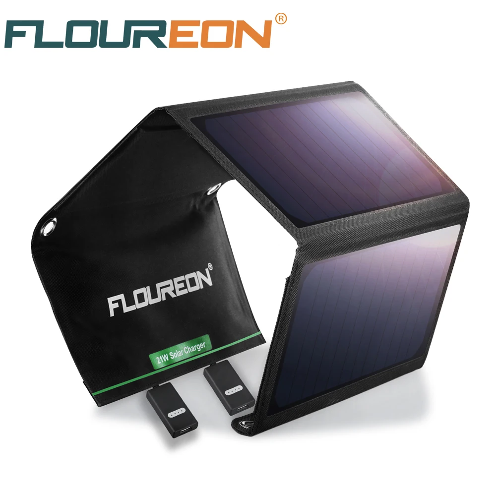 

FLOUREON Solar Charger 5V 21W Solar Panel with LED Indicator Dual USB Port Waterproof Foldable for Smartphones Tablets