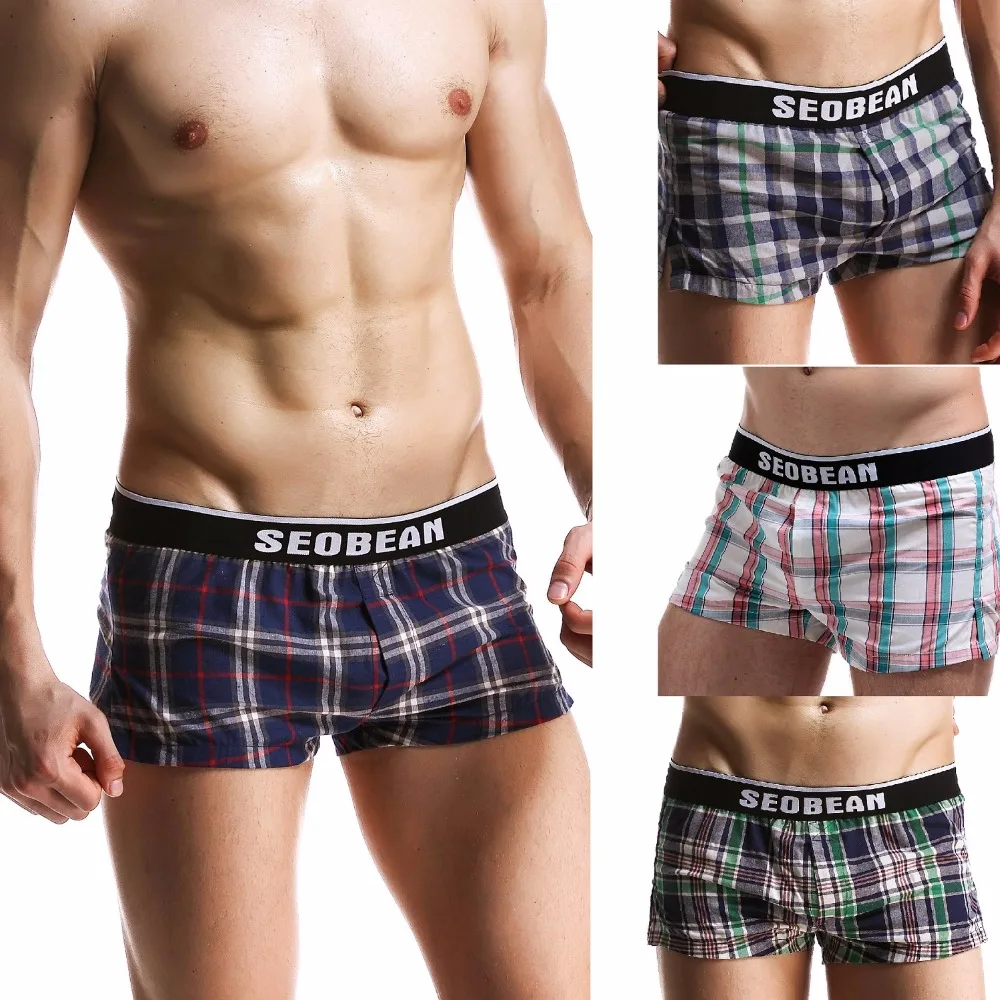 

SEOBEAN Boxer shorts front open Men Cotton Trunks Inner U bag Kurze Hosen Herre Plaid Tracksuit Home Casual Short Cortos hombres