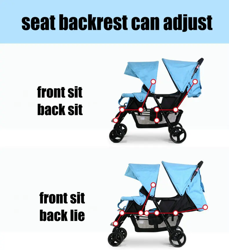 Двойная коляска с передние и задние сиденья, складная двойная коляска с хорошей амортизацией, портативная детская коляска с колеса из пенорезины