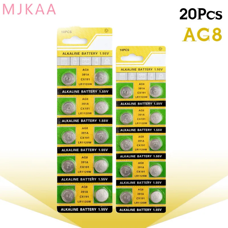 

20pcs/pack AG8 LR1120 391 SR1120 Button Batteries for Watch Toys Remote 191 LR55 Cell Coin Alkaline Battery 1.55V LR1120W CX191