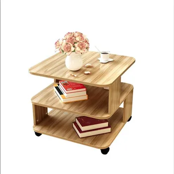 

Coffee Tables Living Room Furniture Home Furniture wood three layers sofa side tea table roller movable square desk 40*40*50 cm