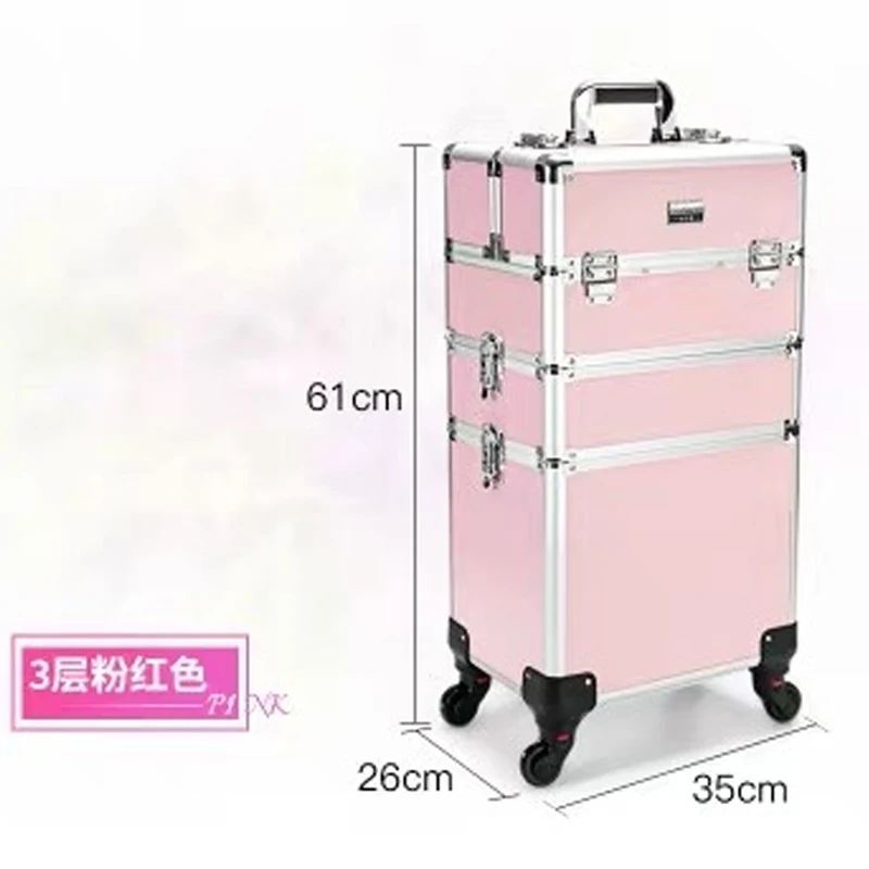 Women Trolley Cosmetic Bags on Wheel Nails Makeup Toolbox Detachable Foldable Beauty Suitcase Travel bag vs Rolling Luggage pull bar suitcase