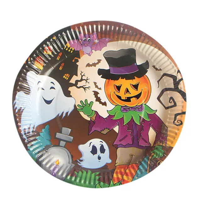 10Pcs Disposable Halloween Paper Plates Dishes Halloween Party Supplies