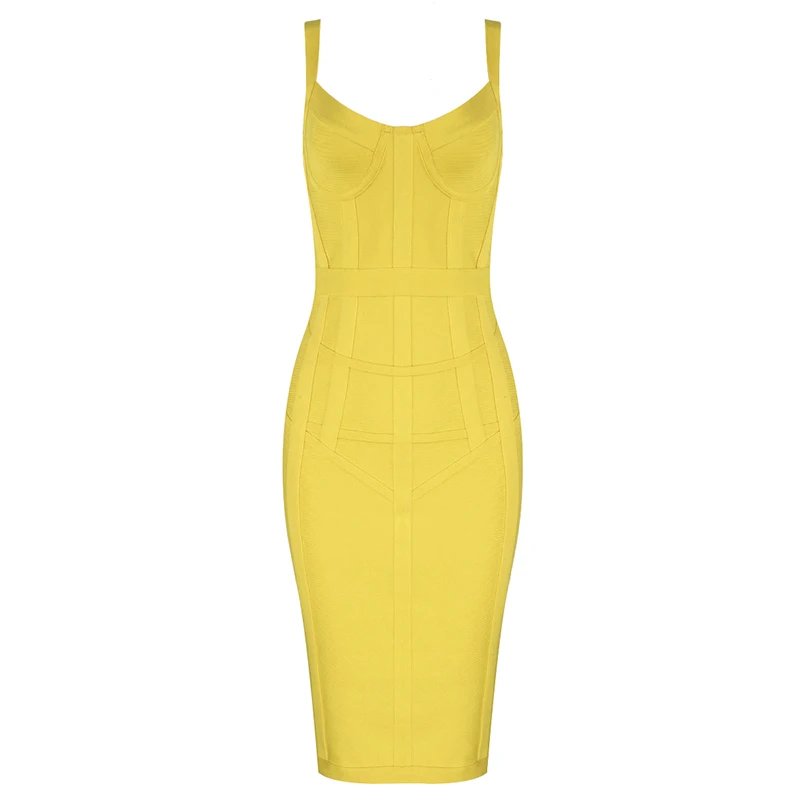 Новое поступление Для женщин сексуальное летнее платье модное неоновый зеленый желтый Бандажное платье Элегантное облегающее вечерние платье Vestido - Цвет: H556-Yellow