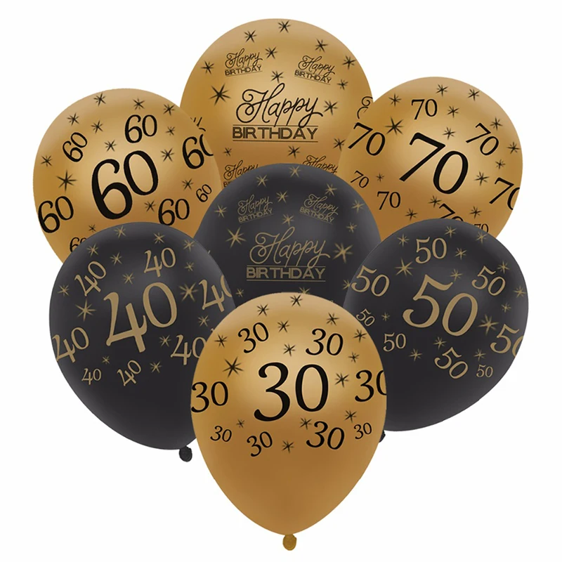 

12" Gold Latex Air Balloons Black 30 40 50 60 70 Years Happy Birthday Party Decorations Adult Balloons Cumpleanos Globos Balony