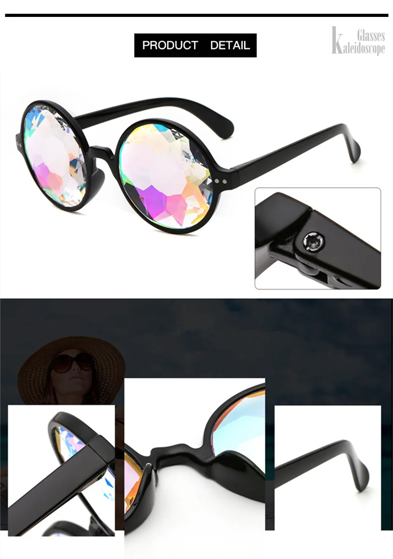 Kaleidoscope Glasses Rave Men Round Kaleidoscope Sunglasses Women Party Psychedelic Prism Diffracted Lens EDM Sunglasses Female square sunglasses