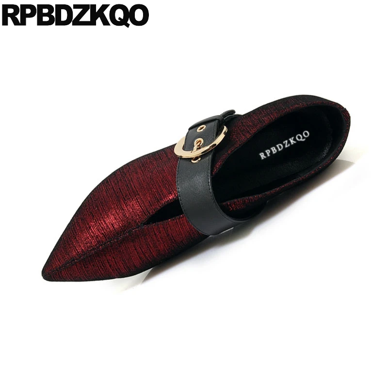 

strap thick metal fashion brand women shoes 2019 size 33 runway suede 4 34 top quality pointed toe red genuine leather low heels