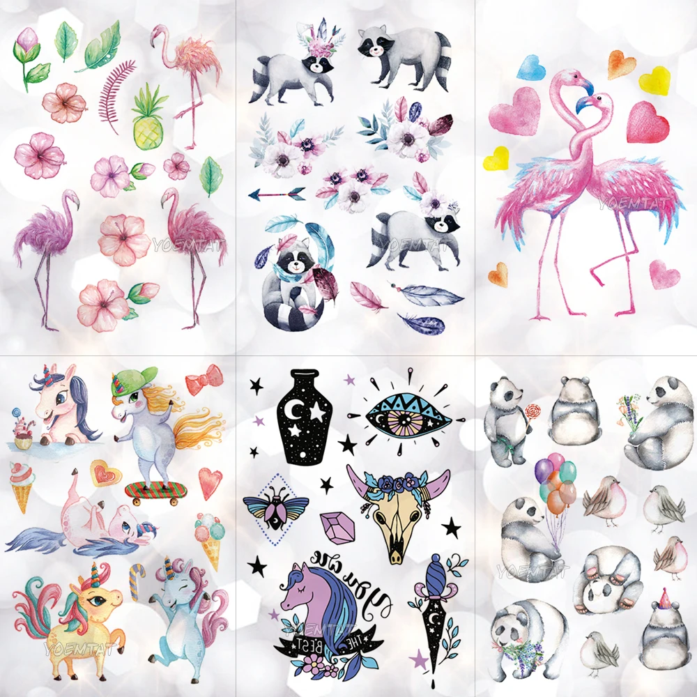 Hot Item Tattoo-Stickers Unicorn Horse-Flash Tatoos Flamingo Temporary-Girl Waterproof Children gzL79ljN