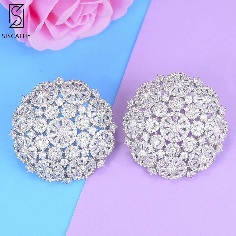 

SISCATHY Beautiful AAA CZ Earrings African Nigerian Wedding Big Round Flower Stud Earrings For Women Statement Jewelry