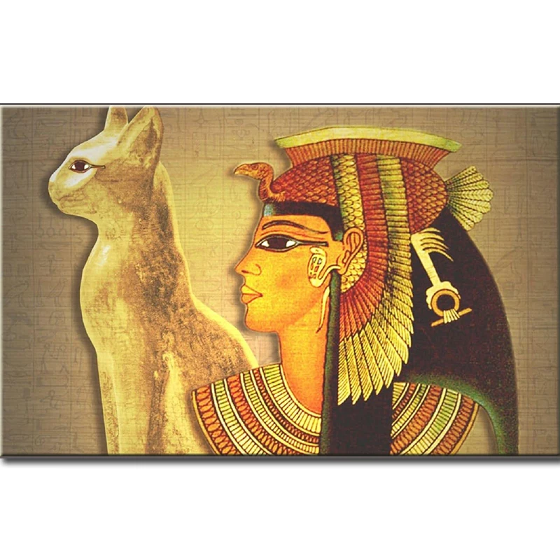 

5D DIY Diamond Embroidered Egyptian Woman with Cat, Full Diamond Cross Stitched Rhinestone Mosaic Home Decor Christmas Gift