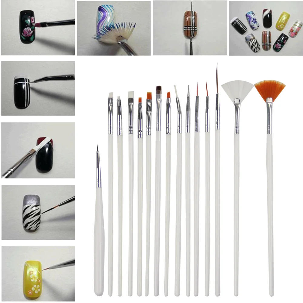 LKE 15 шт инструментов для ногтей Полировка кисти инструменты для нанесения точек белый патинирующие ручки щетки для ногтей для маникюра(гель-Дизайн ногтя маникюрные