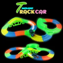 300/150 PCS Bend Flex Curve Slot DIY Track Toy Car Set with glows in the dark Track LED Car Puzzle Toys for children kids