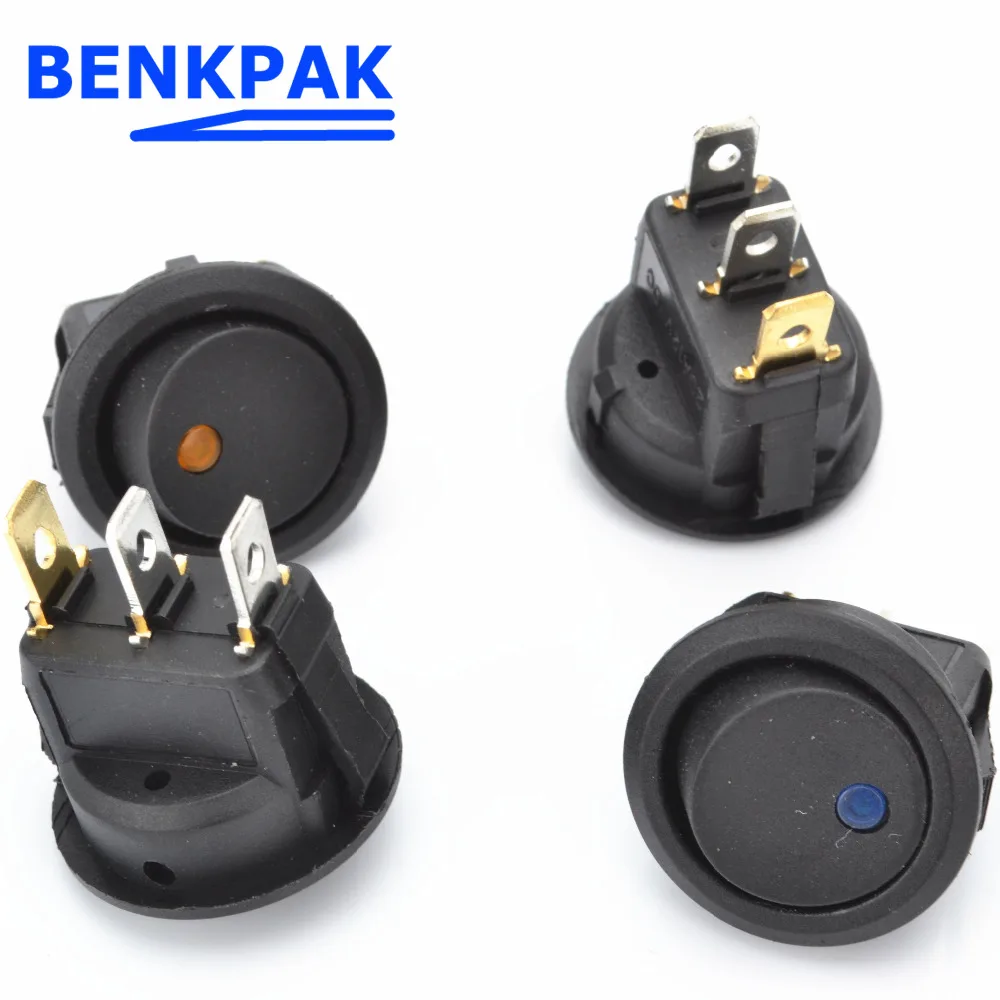 

100pcs dot switch 12V LED Dot Light Car Boat Round Rocker Switch ON/OFF SPST 3 Pins With LED