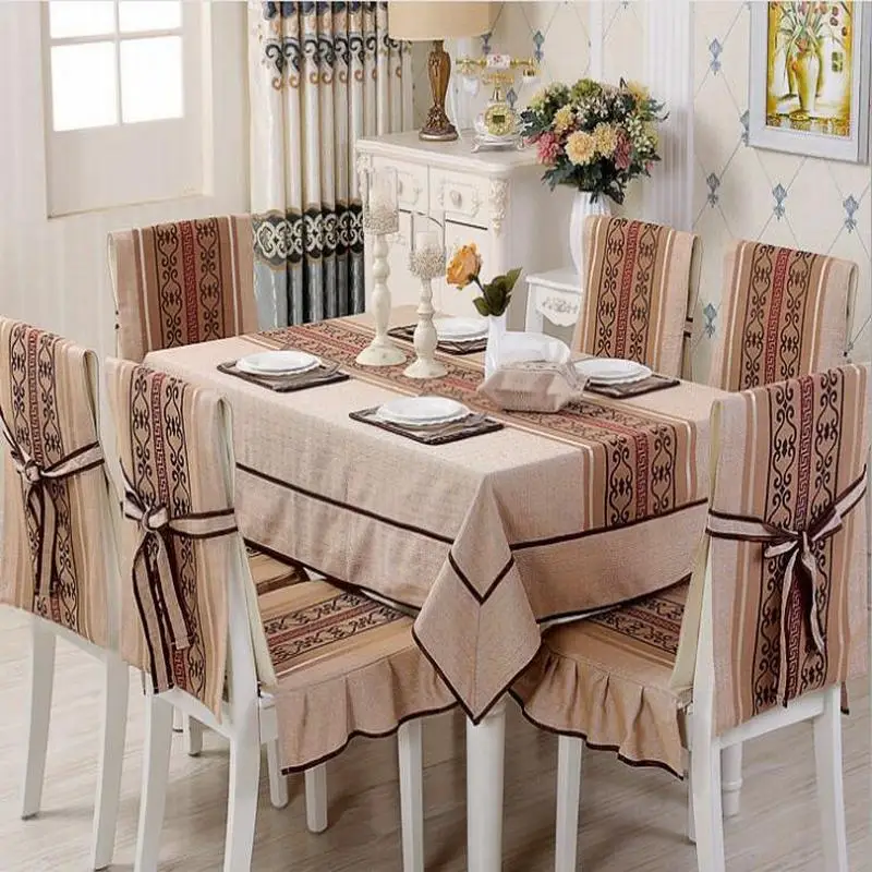

New Arrival Floral Lace Print European Polyester Home Kitchen Tablecloth Set Suit Rectangle Table Cloth Chair Cover