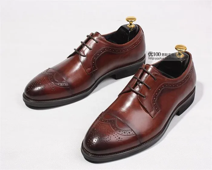 Británico Hombres América A Estilo Retro Europa De Casual Y Punta Los Hechos Zapatos Brogue Mano Estrecha Italiano Chocolate Tallado Negocios 0w5PqAS5