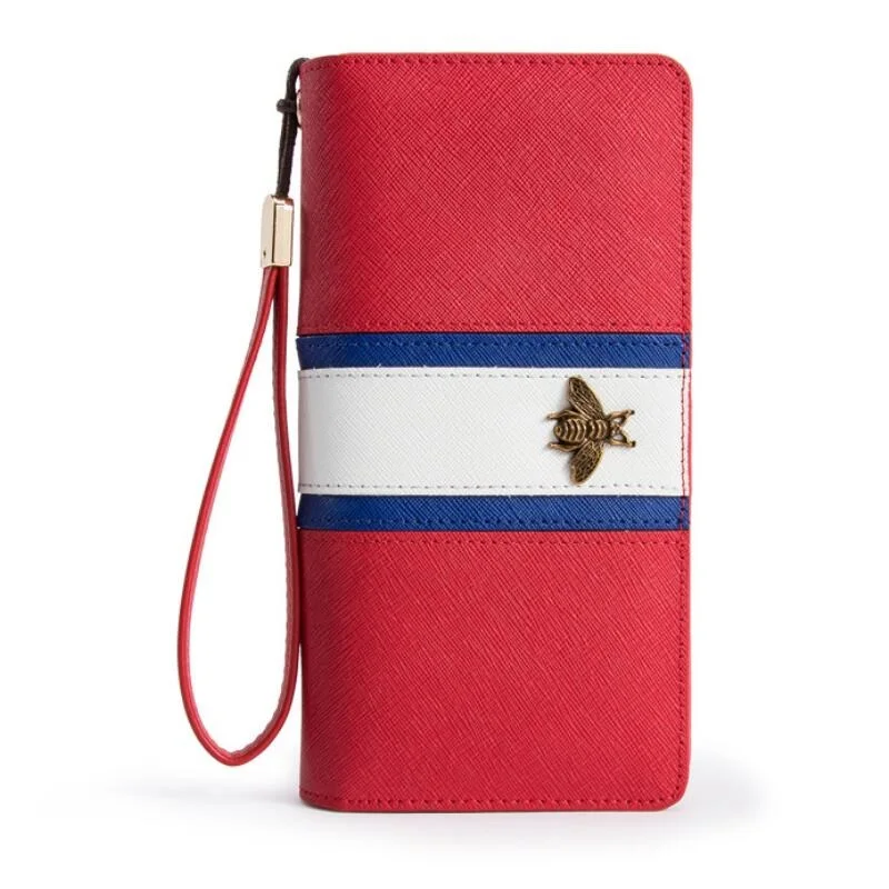 Women Designer Genuine Leather Long Wallet Famous Brands Bee Purse Ladies Long Leather Wallet Luxury Female Tri-color Bag Women Designer Genuine Leather Long Wallet Famous Brands Bee Purse Ladies Long Leather Wallet Luxury Female Tri-color Bag