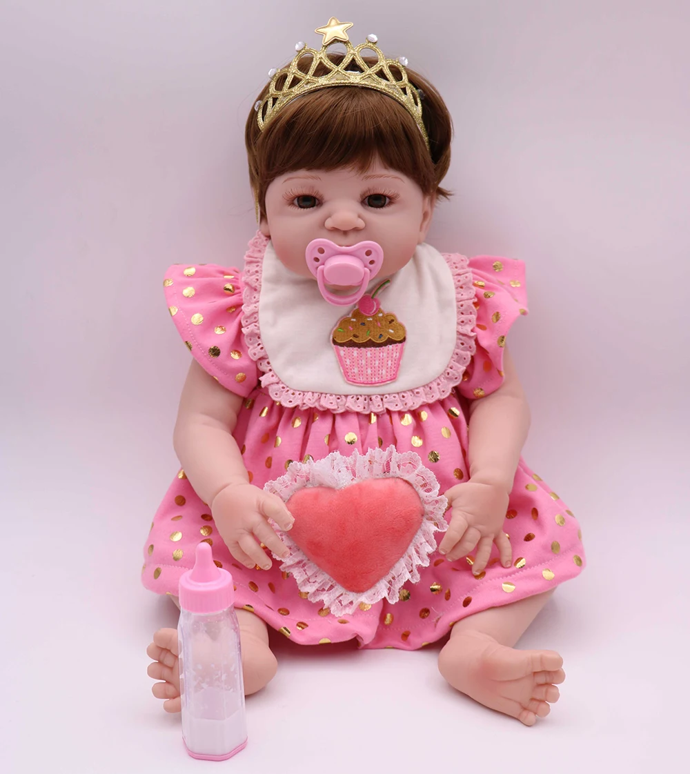 

Pursue 22"/57 cm Soft Vinyl Full Body Silicone Reborn Baby Girl Doll Toys with Baby Doll Nipple Bottle House Play Doll Gift Girl