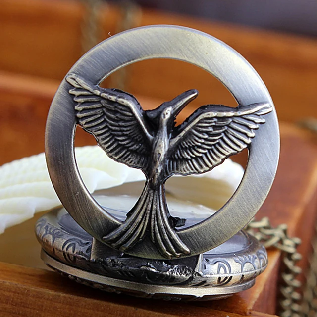 Vintage Bronze The Hunger Games Hollow Quartz Pocket Watch With Chain Big Bird P Vintage Bronze The Hunger Games Hollow Quartz Pocket Watch With Chain Big Bird P