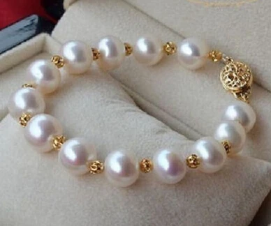 

002016 HOT 10-11 MM ROUND SOUTH SEA GENUINE WHITE PEARL BRACELET 14KGP/20