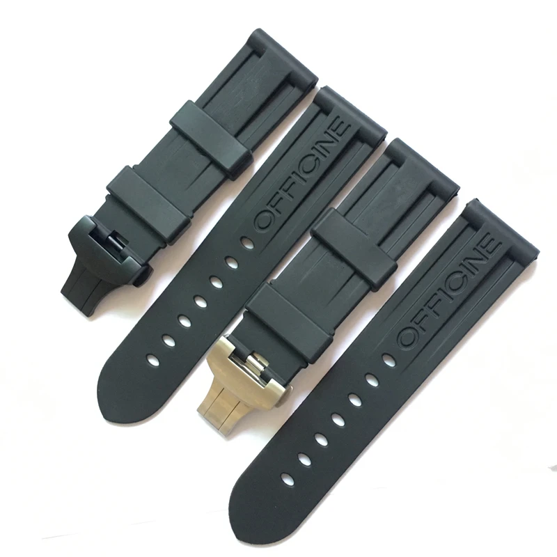 

TJP Original High Quality Vanilla 24mm Black Natural Rubber Watchbands For Panerai PAM111 Strap Bracelet With Butterfly Buckle