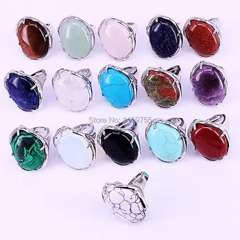 

10Pcs Natural Gems stone Finger Ring, Opal Pink Quartz Blue Stone Tiger Eye Wedding Jewellery Rings