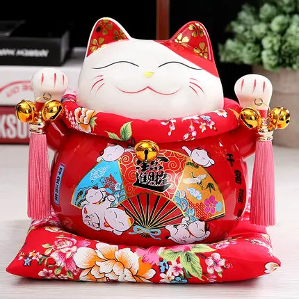 7 дюймов Maneki-Neko керамические китайские счастливые кошки манящие Фортуны кошки статуэтки счастливый Шарм копилка украшения дома - Цвет: A