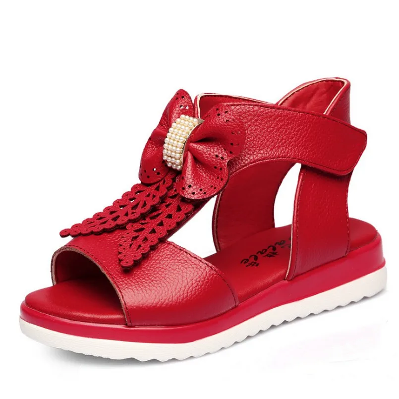 Детские сандалии обувь Новая мода Девушки натуральная кожа галстук бабочка туфли принцессы детские сандалии обувь для малышей Size26-37 - Цвет: red