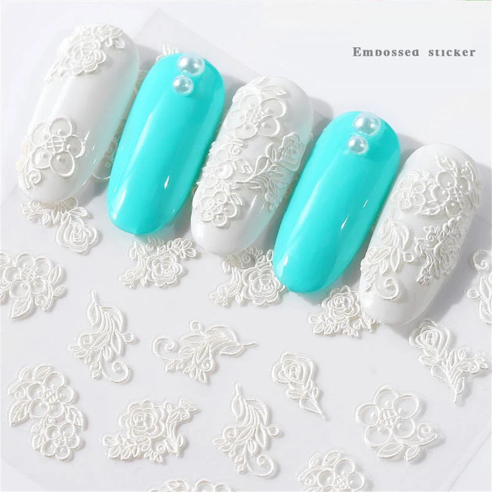 1 Sheet 3D Acrylic Embossed Flower Self Adhesive Nail Sticker Decal Slider Wrap Nail Art Decoration Manicurure Tools Accessories