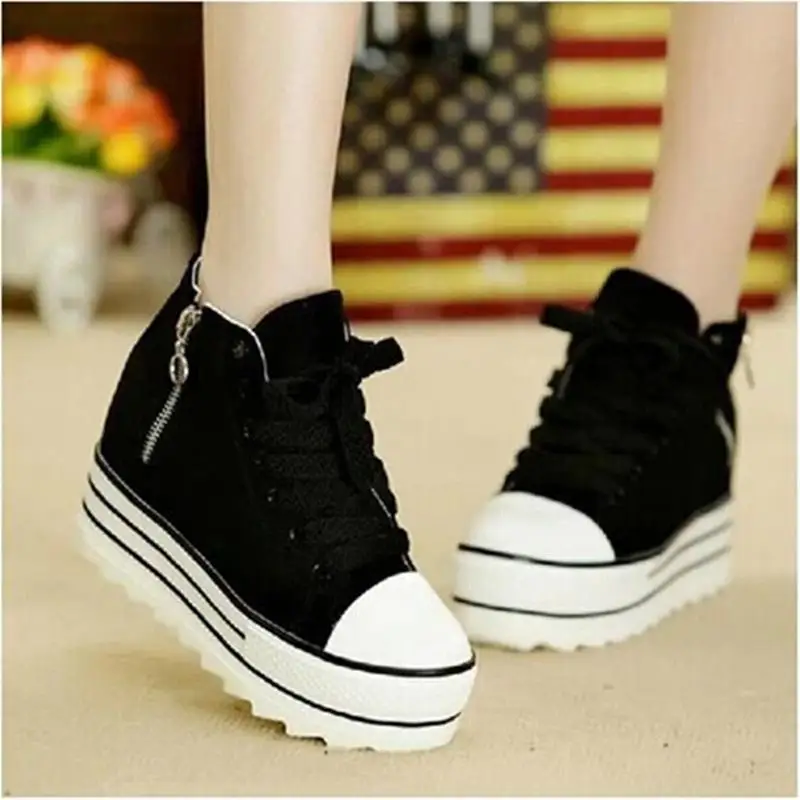 Loisirs Printemps Épaisses Et coréen À Cravate blanc Semelles Chaussures Toile Noir Automne Étudiant Haute Chaussures Nouvelle Éponge rzwr0d