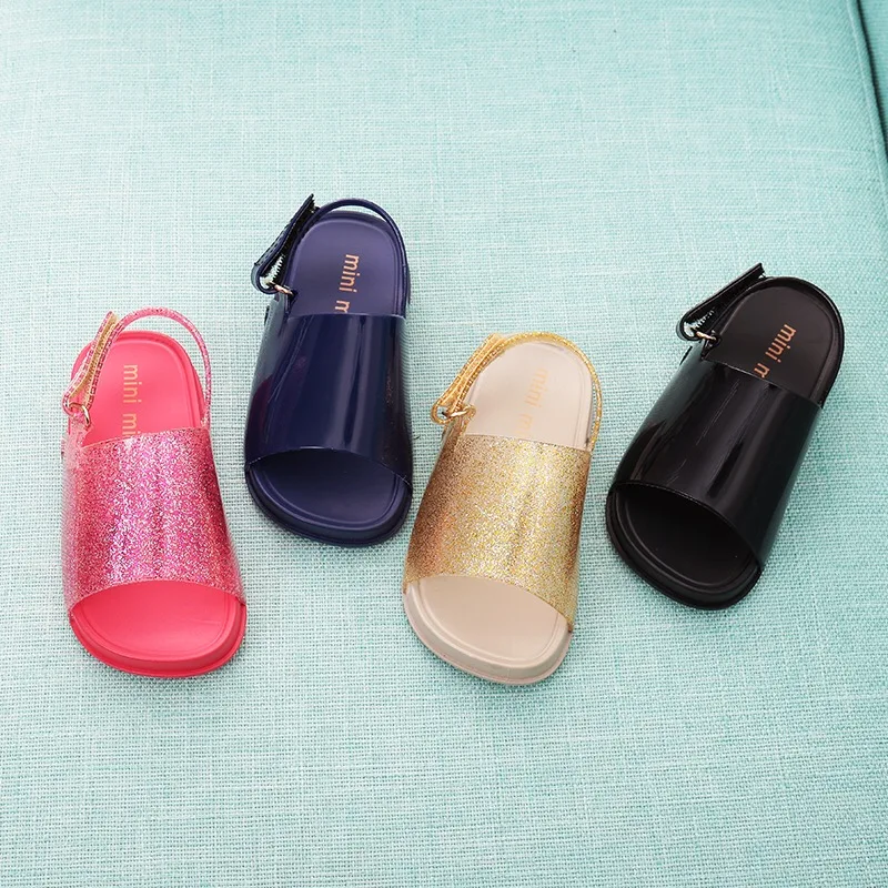 Mini Melissa/; сандалии для девочек; шикарные пляжные сандалии для маленьких девочек; детские сандалии с ремешком на щиколотке и мягкой подошвой; прозрачная обувь; 14-16,5 см