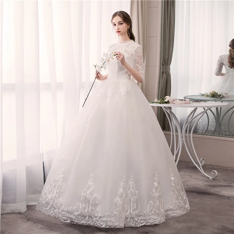 Vestidos De Noiva Mrs Win Свадебное бальное платье на шнуровке с коротким рукавом Элегантное свадебное платье с вышивкой кружевное платье Vestido De Noiva