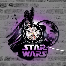 Star War Vinyl Record Wall Clock Gift for Friend Classic 7 Colors Changing LED Wall Clock