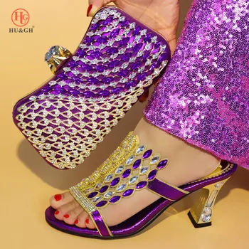 

Purple Shoes and Bag Set Decorated with Crystal Wedding Shoe and Bag Set African Sets Newest In Women Matching Shoes and Bag Set