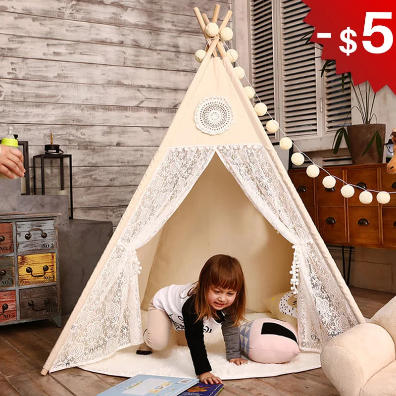 Кружевная палатка teepee детские игрушки в помещении игровая комната для детей Tipi девочек игровой домик детский холст игровой дом для детей Продукты 4 полюса